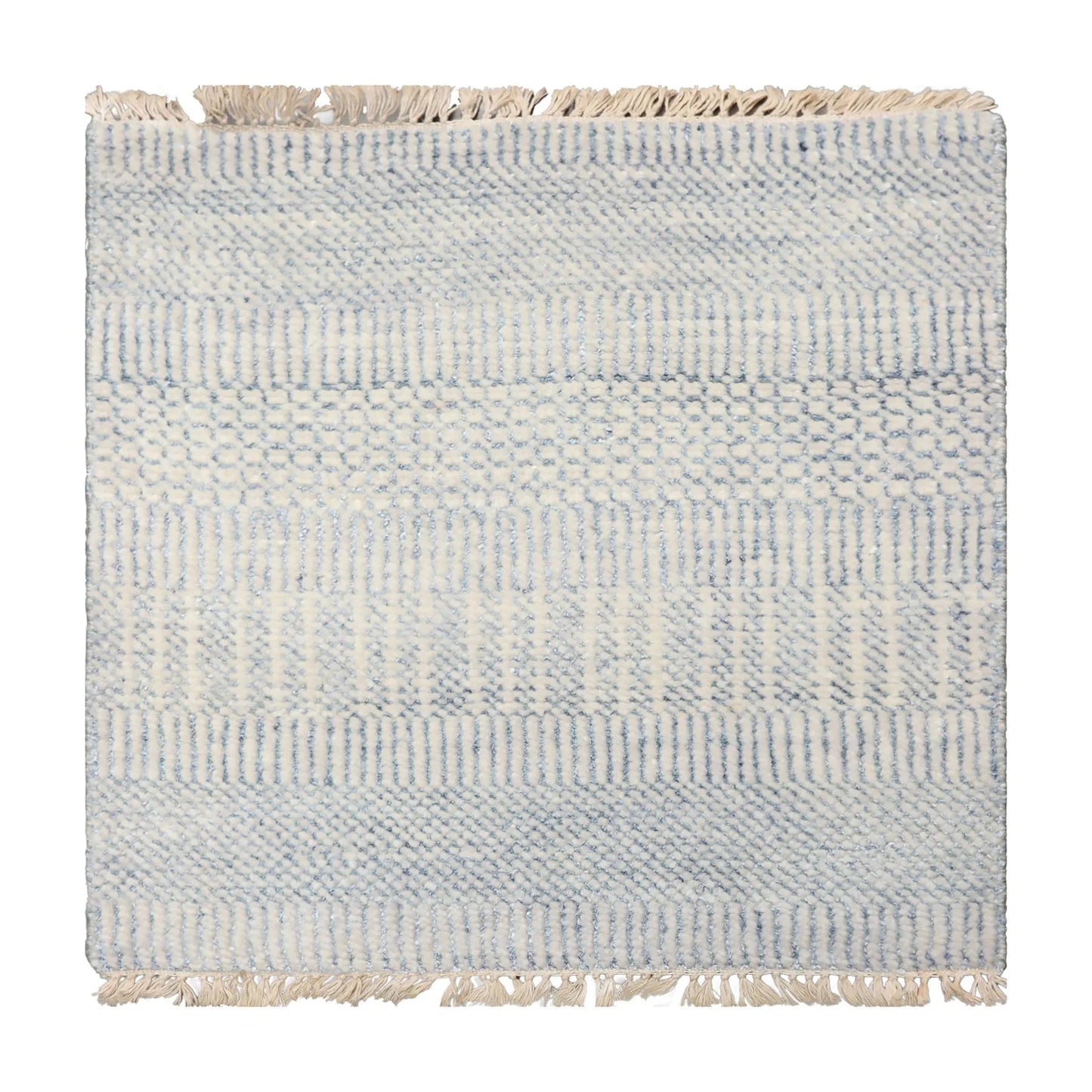 2'x2' Ivory Hand Knotted Tibetan Modern  Wool and Bamboo Silk Oriental Area Rug-0