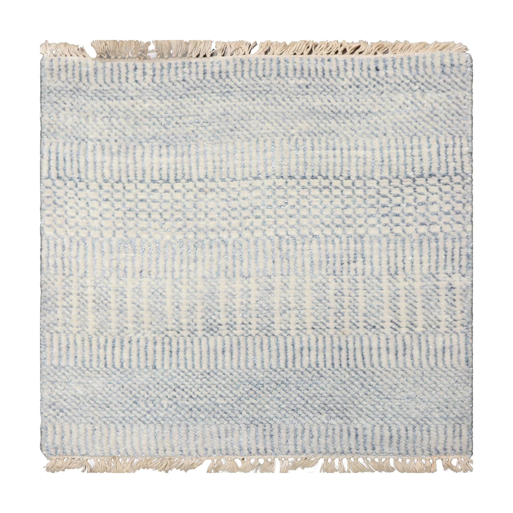 2'x2' Ivory Hand Knotted Tibetan Modern  Wool and Bamboo Silk Oriental Area Rug-0