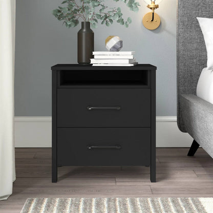 Modern 2-Drawer Nightstand Bedside Table in Black Wood Finish-0