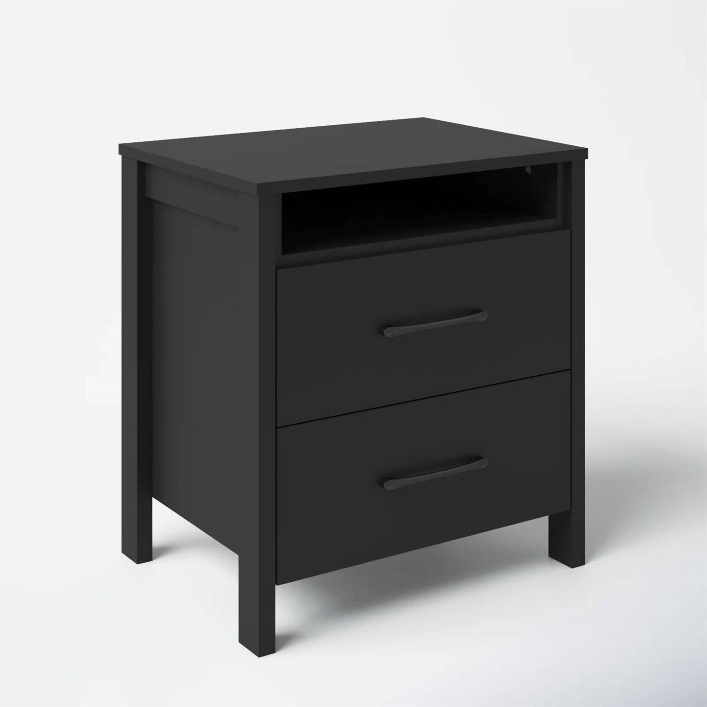 Modern 2-Drawer Nightstand Bedside Table in Black Wood Finish-3