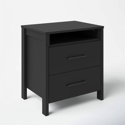 Modern 2-Drawer Nightstand Bedside Table in Black Wood Finish-3