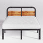 California King Heavy Duty Black Metal Bed Frame with Wood Panel Headboard-0