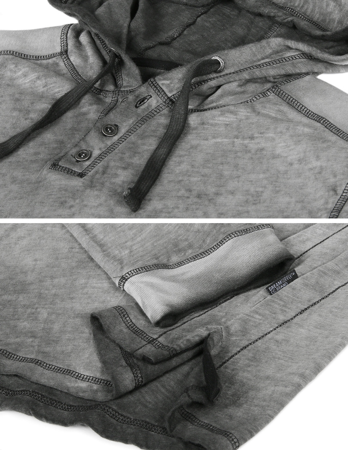 RESTOCKED! ZIMEGO Long Sleeve Vintage Oil Wash Garment Dye Hooded Henley-4