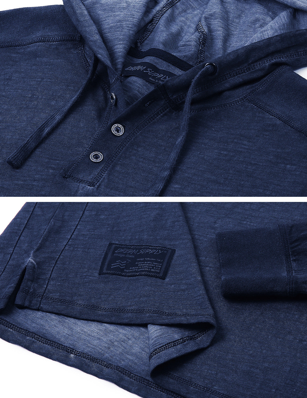 NEW Color! ZIMEGO Long Sleeve Vintage Oil Wash Garment Dye Hooded Henley-4