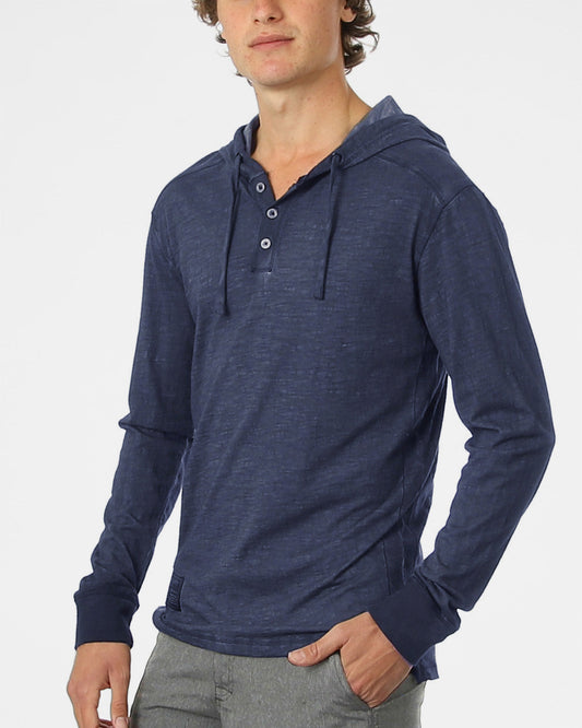 NEW Color! ZIMEGO Long Sleeve Vintage Oil Wash Garment Dye Hooded Henley-0