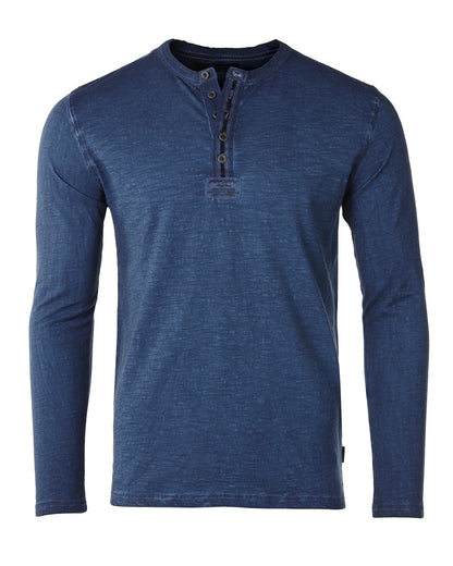 ZIMEGO Mens Long Sleeve Crew Neck Oil Wash Vintage Button Henley T-Shirt-4