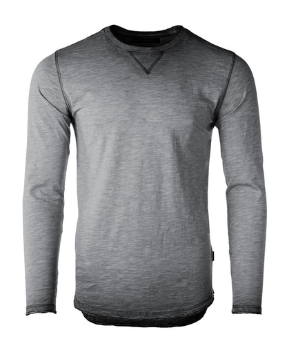ZIMEGO Mens Long Sleeve Crewneck Oil Wash Vintage Raw Edge Hem Hipster Hip-Hop T shirt-1