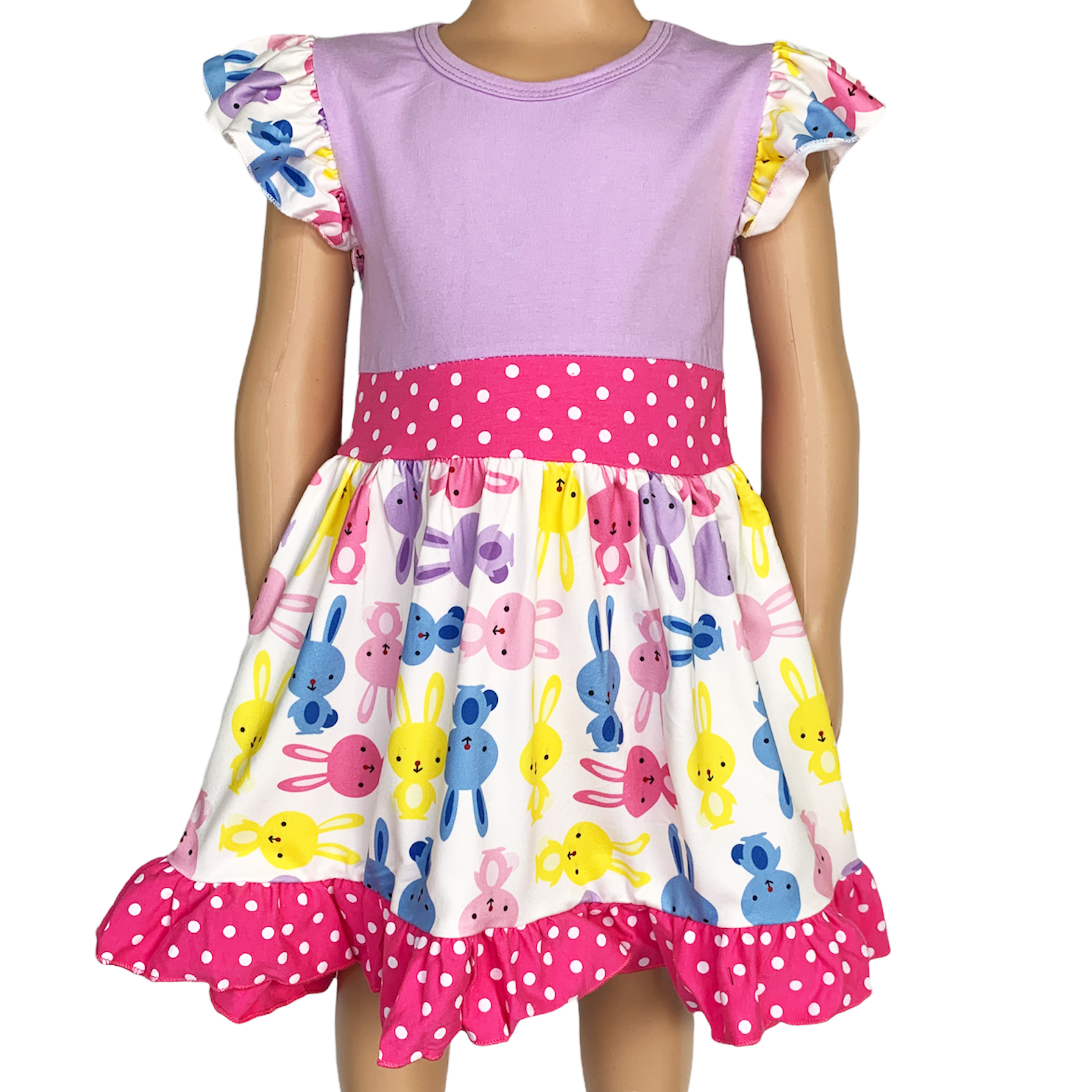 Girls Easter Bunny Dress Ruffle Party Spring Pink & Purple-0