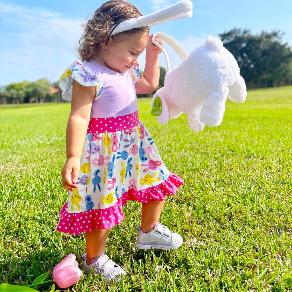 Girls Easter Bunny Dress Ruffle Party Spring Pink & Purple-1