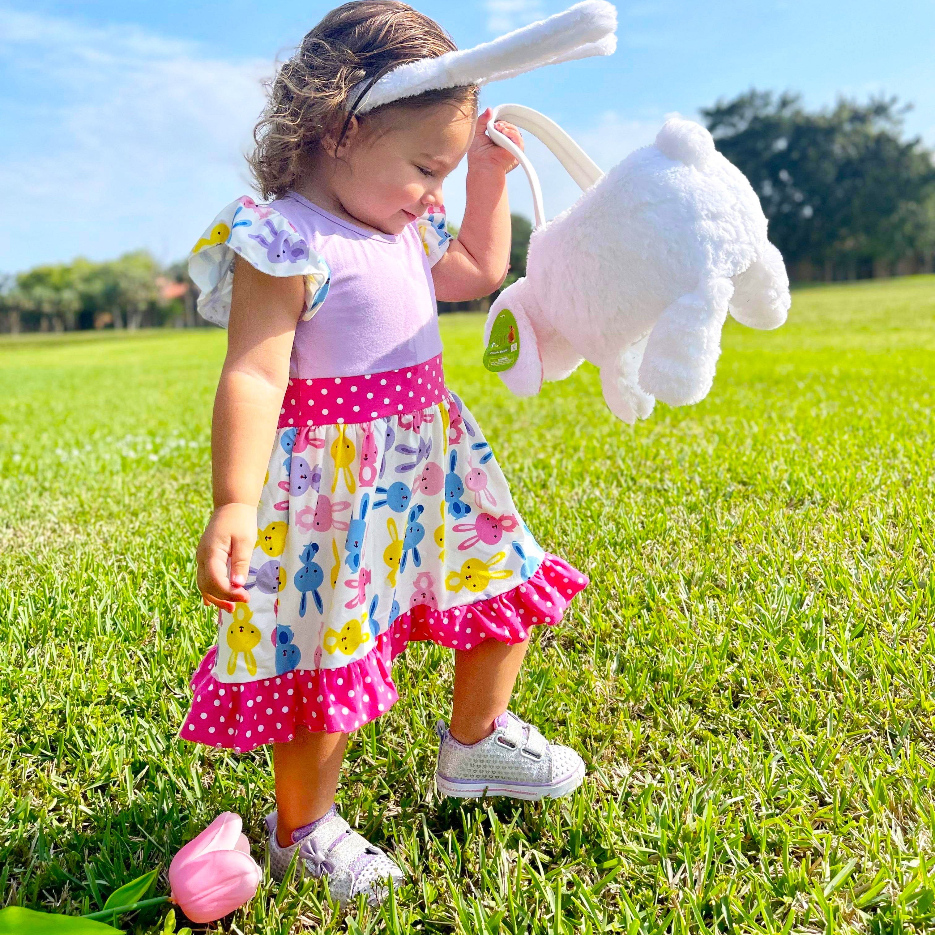 Girls Easter Bunny Dress Ruffle Party Spring Pink & Purple-1