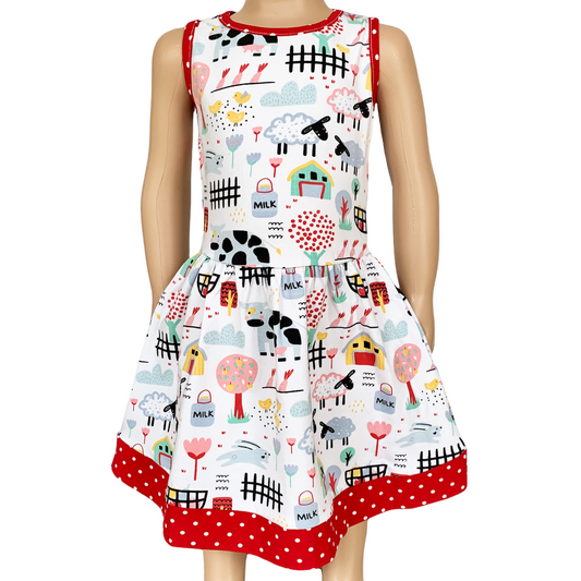 AnnLoren Little & Big Girls Farm Animal Sleeveless Cotton Swing Dress-0