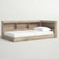 Full size Natural Wood Corner Storage Bed with Bookcase Headboard and USB Ports-0