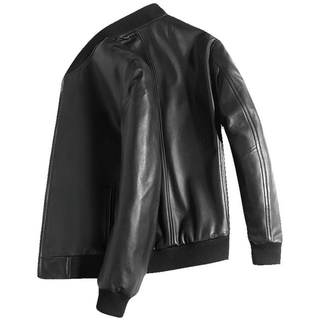 Gendry Genuine Black Aviation Men Sheepskin Real Leather Coat-2