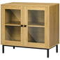 Modern Glass Door Sideboard Buffet Dining Storage Cabinet in Oak Wood Finish-0