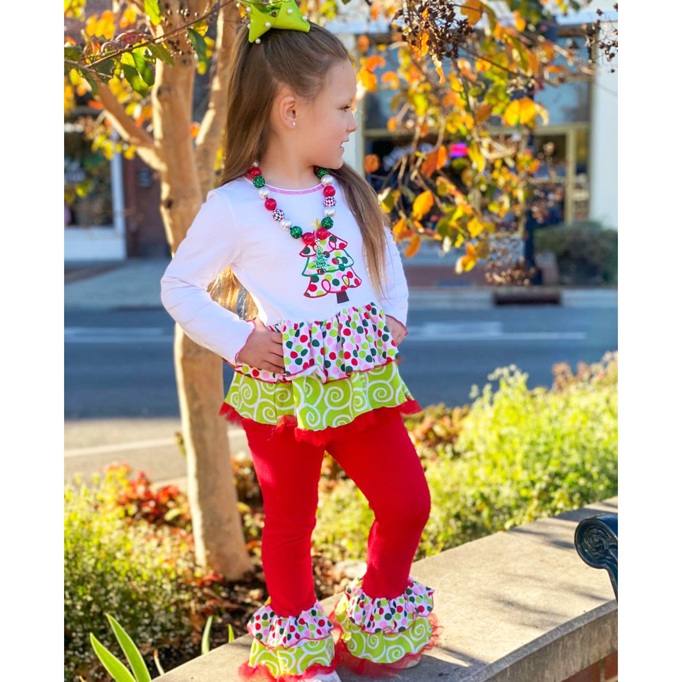 AnnLoren Girls Boutique Polka Dot & Swirl Christmas Tree Clothing Set-1