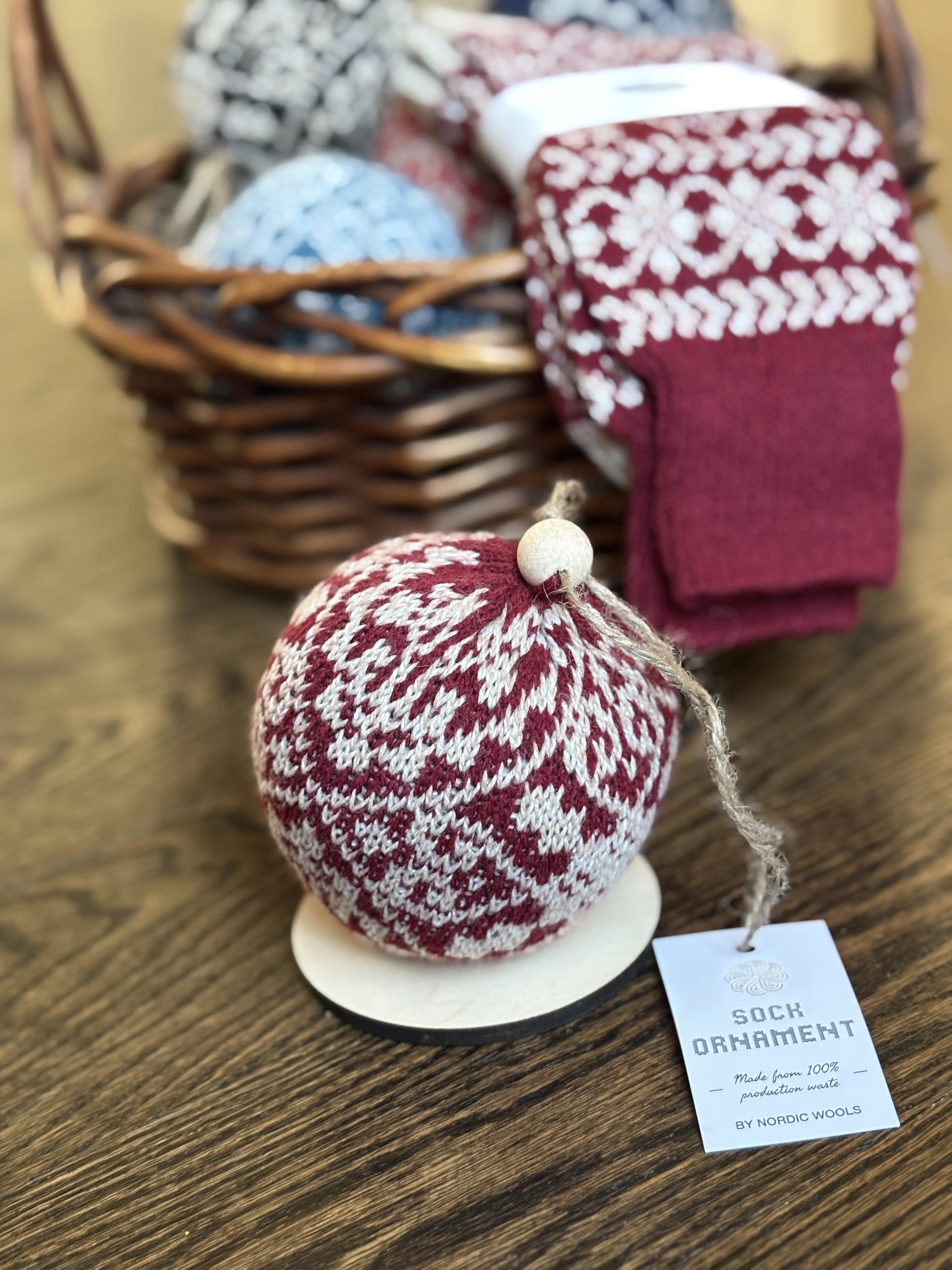 Nordic Yarn Ornament - Recycled Sustainable Christmas Decor Toy (Zelta - Crimson)-2