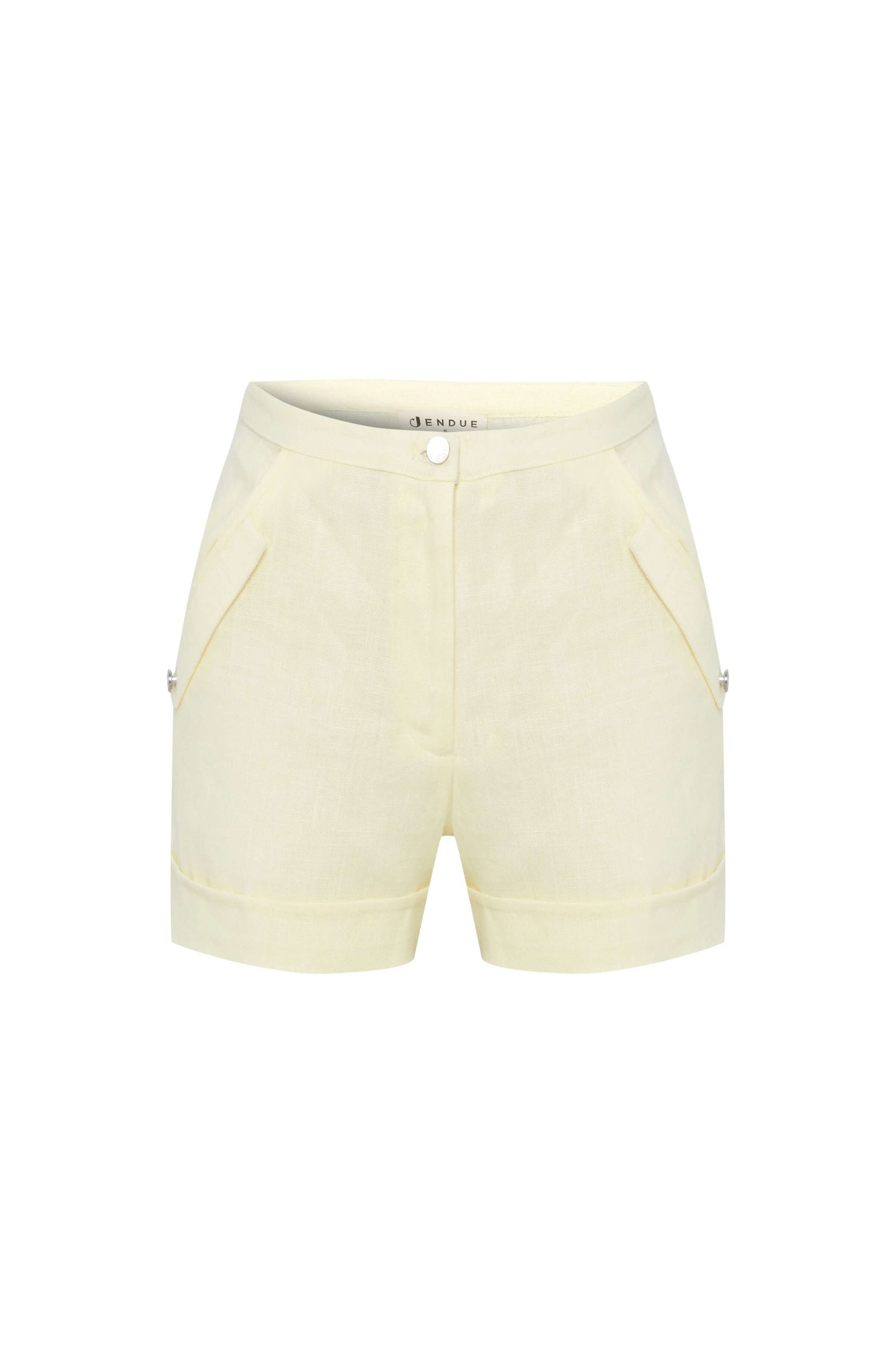 JENDUE Amara Denim Linen Shorts - High-Waisted Comfort-4