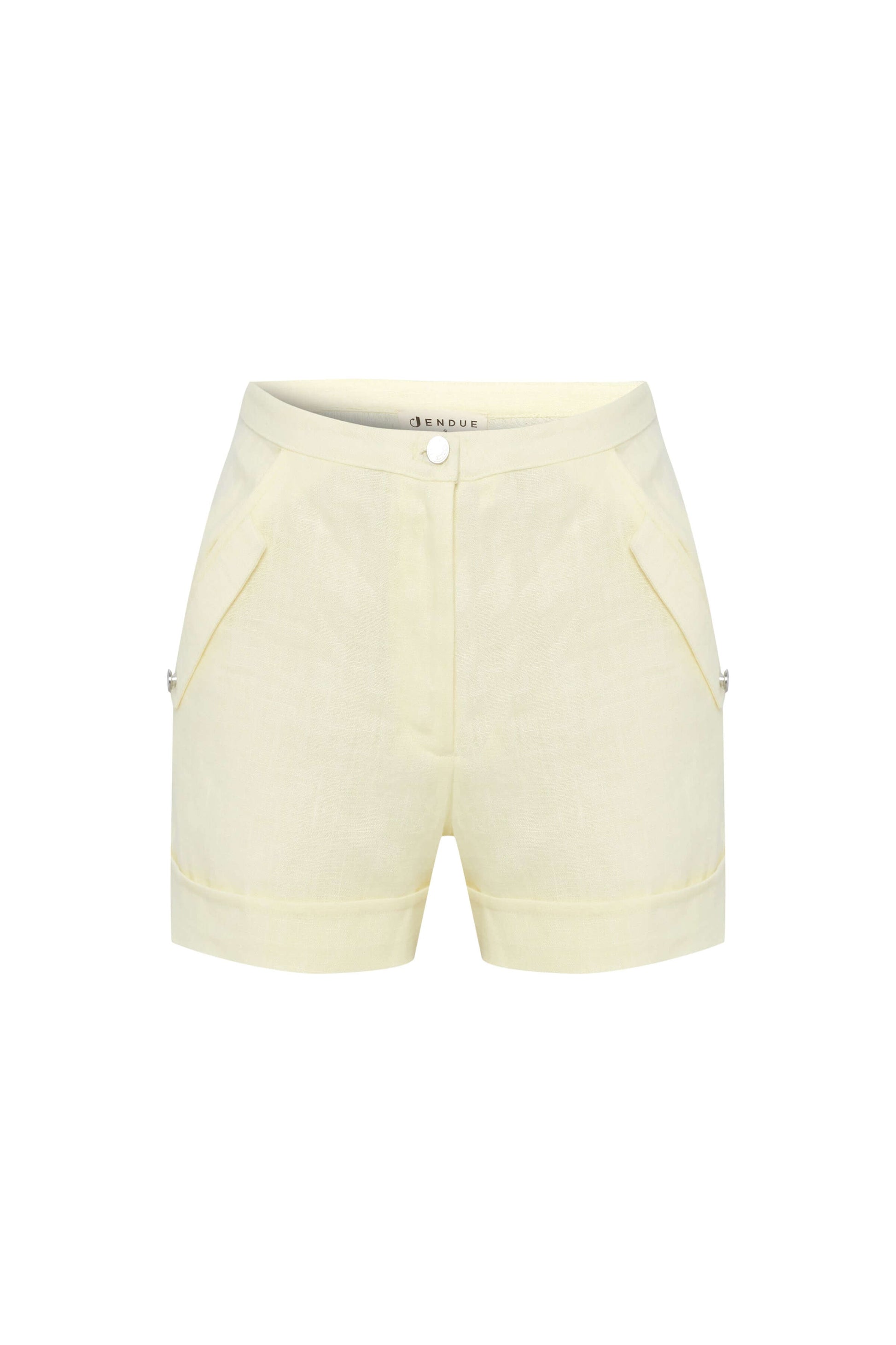 JENDUE Amara Denim Linen Shorts - High-Waisted Comfort-4