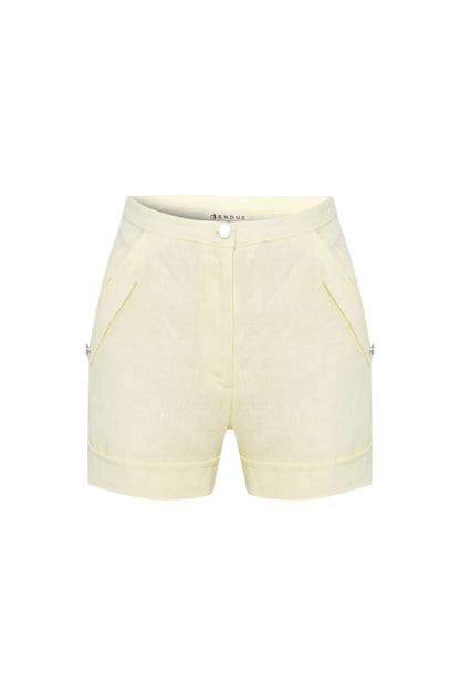 JENDUE Amara Denim Linen Shorts - High-Waisted Comfort-4