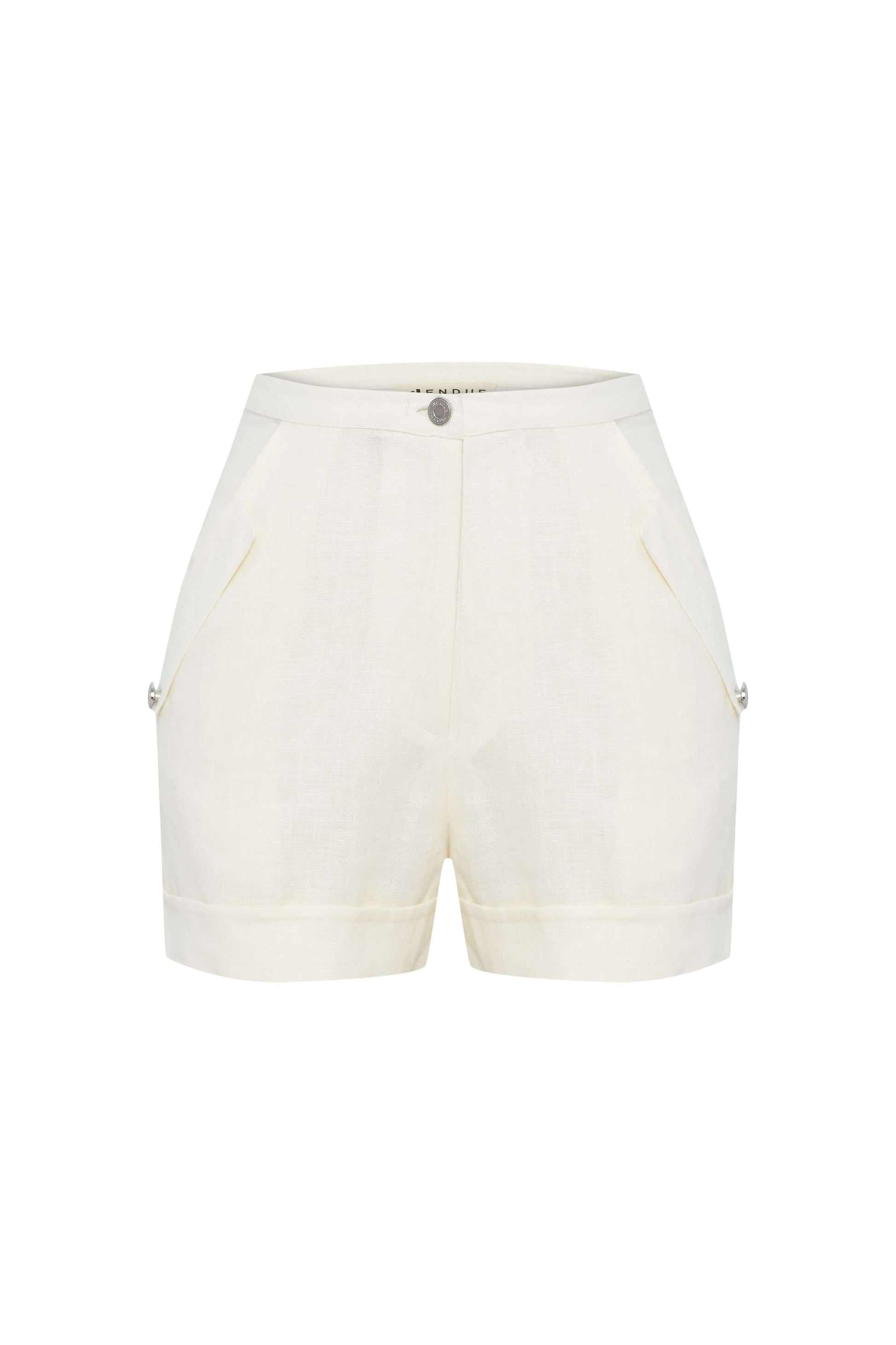 JENDUE Amara Denim Linen Shorts - High-Waisted Comfort-3