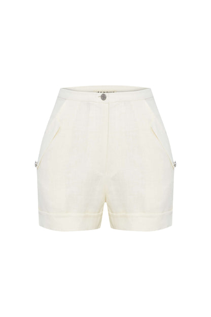 JENDUE Amara Denim Linen Shorts - High-Waisted Comfort-3