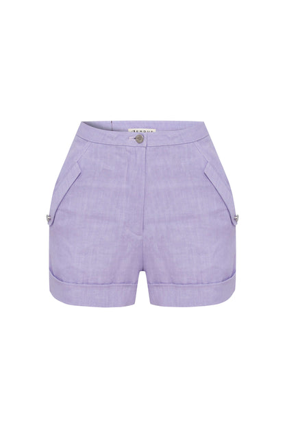 JENDUE Amara Denim Linen Shorts - High-Waisted Comfort-2