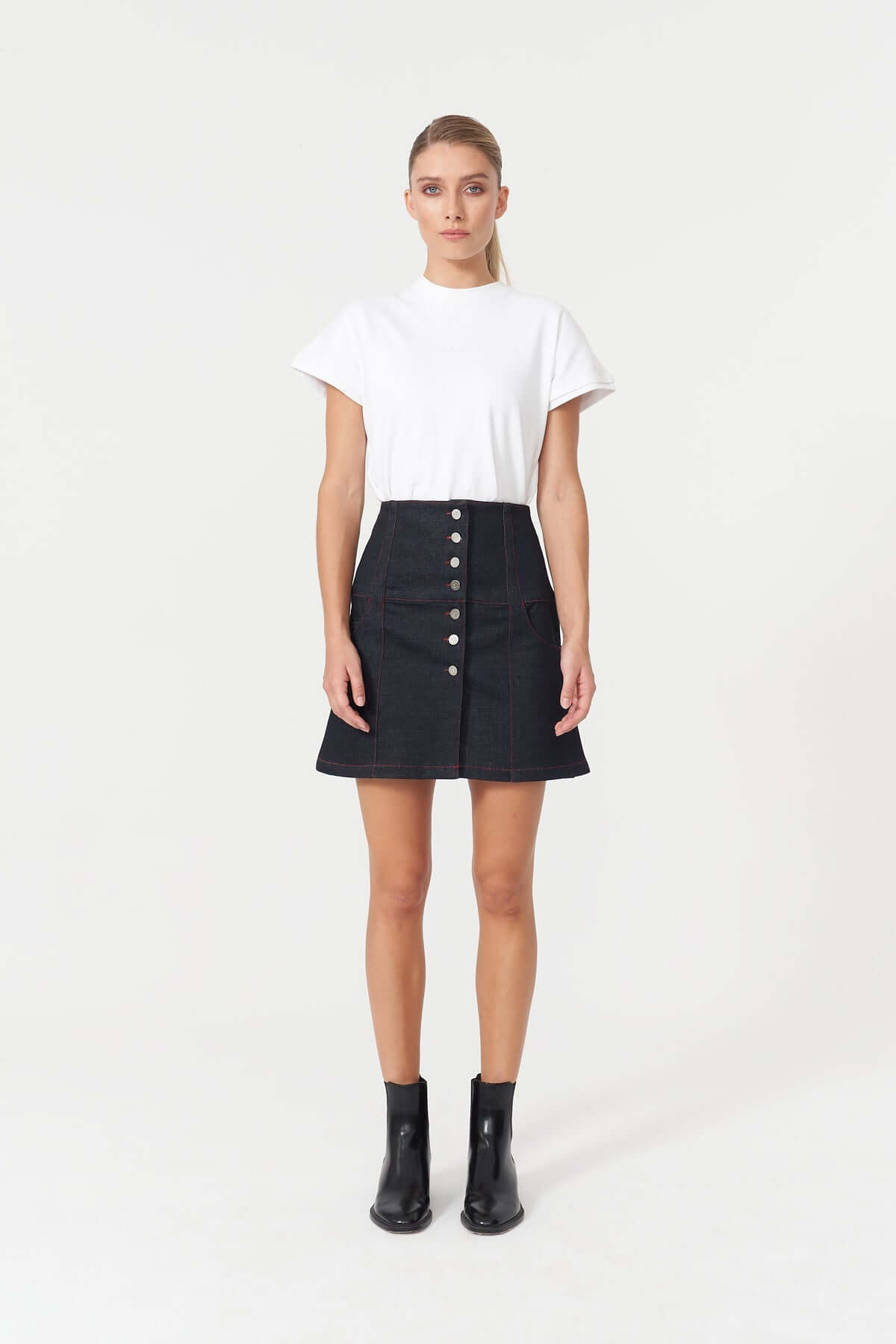 JENDUE Chaby Denim Mini Skirt | High-Waist A-Line-0