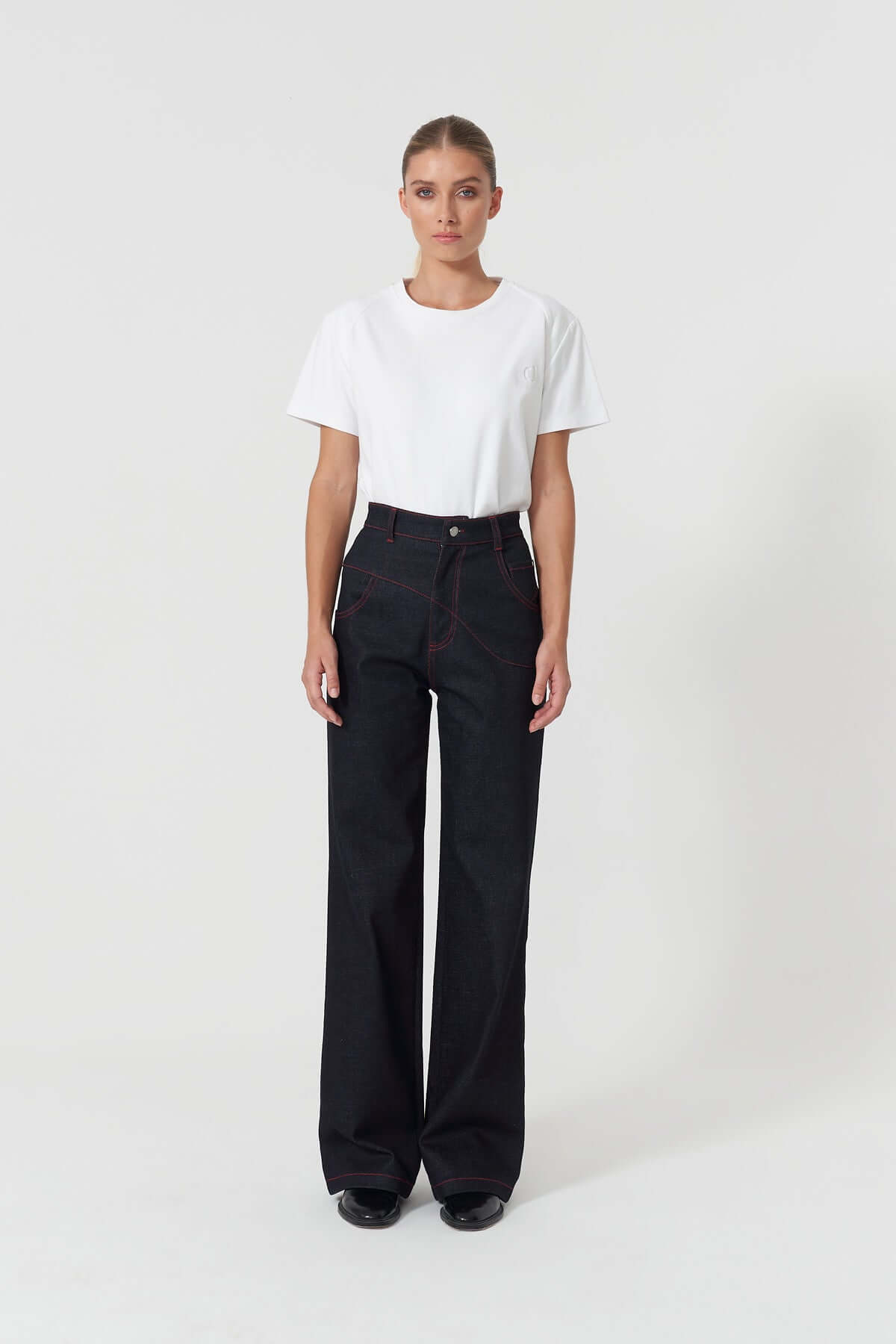 JENDUE Davidson Cross Line Denim Jean - Wide Leg Dark Wash-2