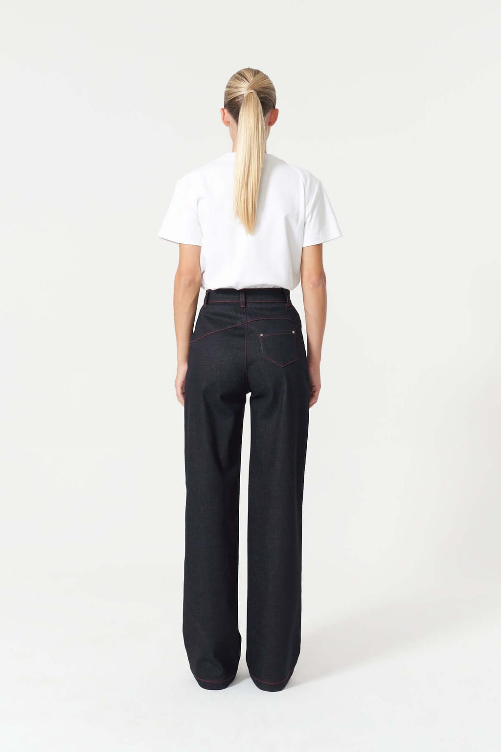JENDUE Davidson Cross Line Denim Jean - Wide Leg Dark Wash-0