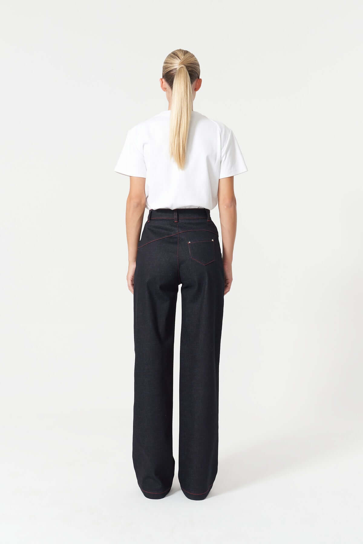 JENDUE Davidson Cross Line Denim Jean - Wide Leg Dark Wash-0