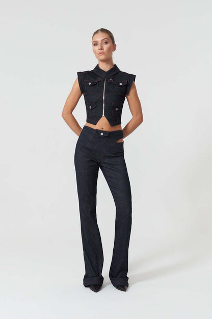 JENDUE Davidson Wide Leg Denim Jean - Unique Cut-Out Style-2