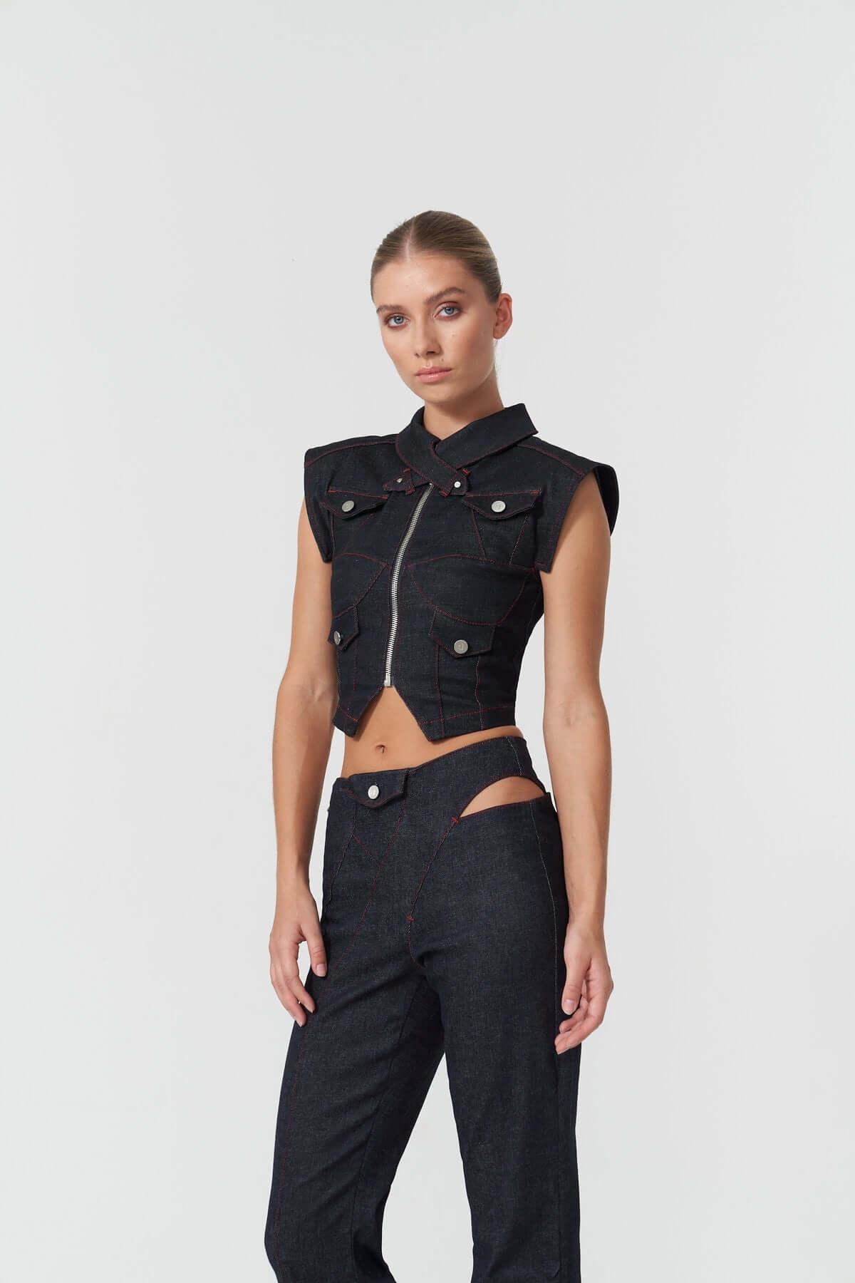 JENDUE Davidson Wide Leg Denim Jean - Unique Cut-Out Style-3