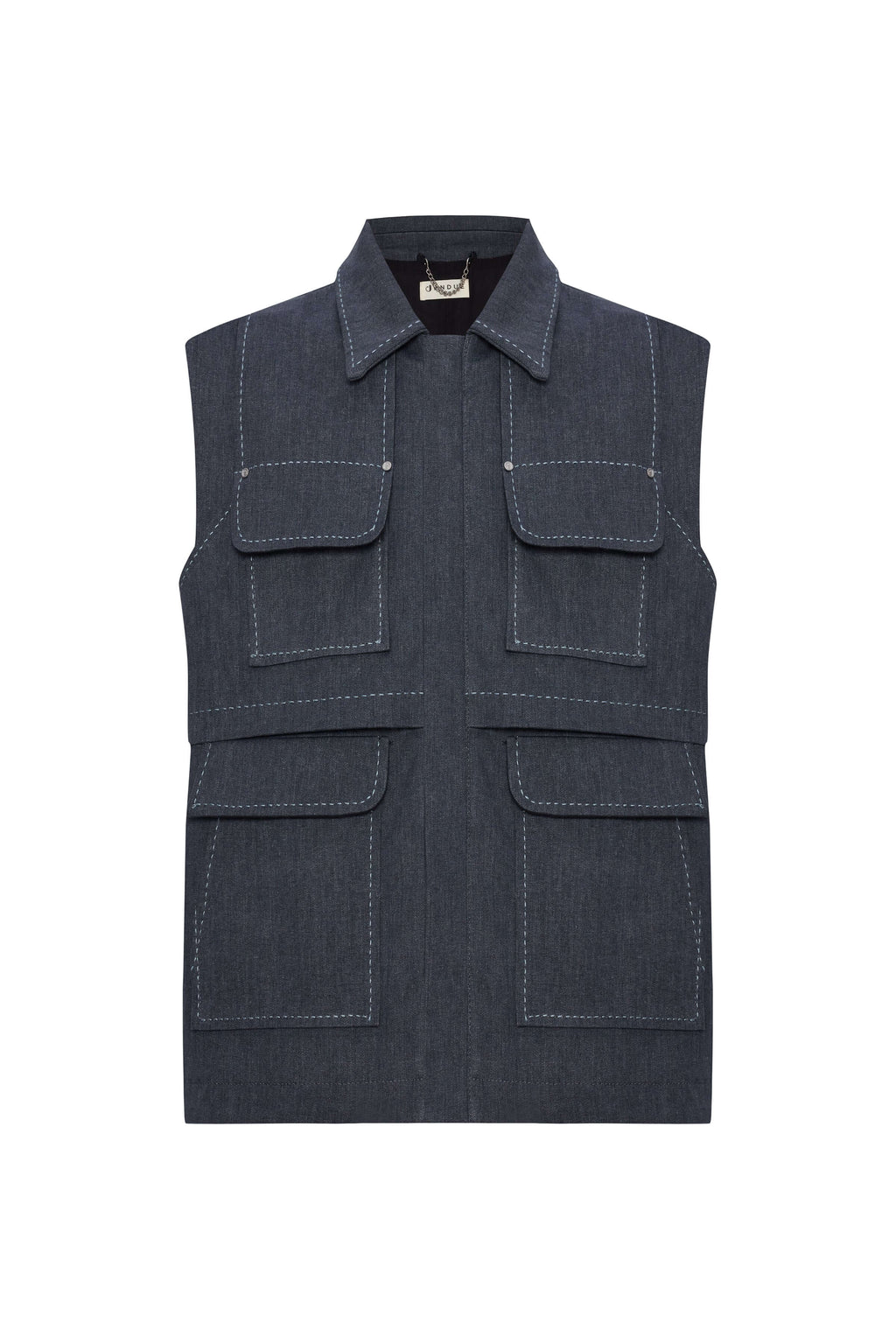 JENDUE Edgar Denim Vest - Men's Sleeveless Utility Jacket-1
