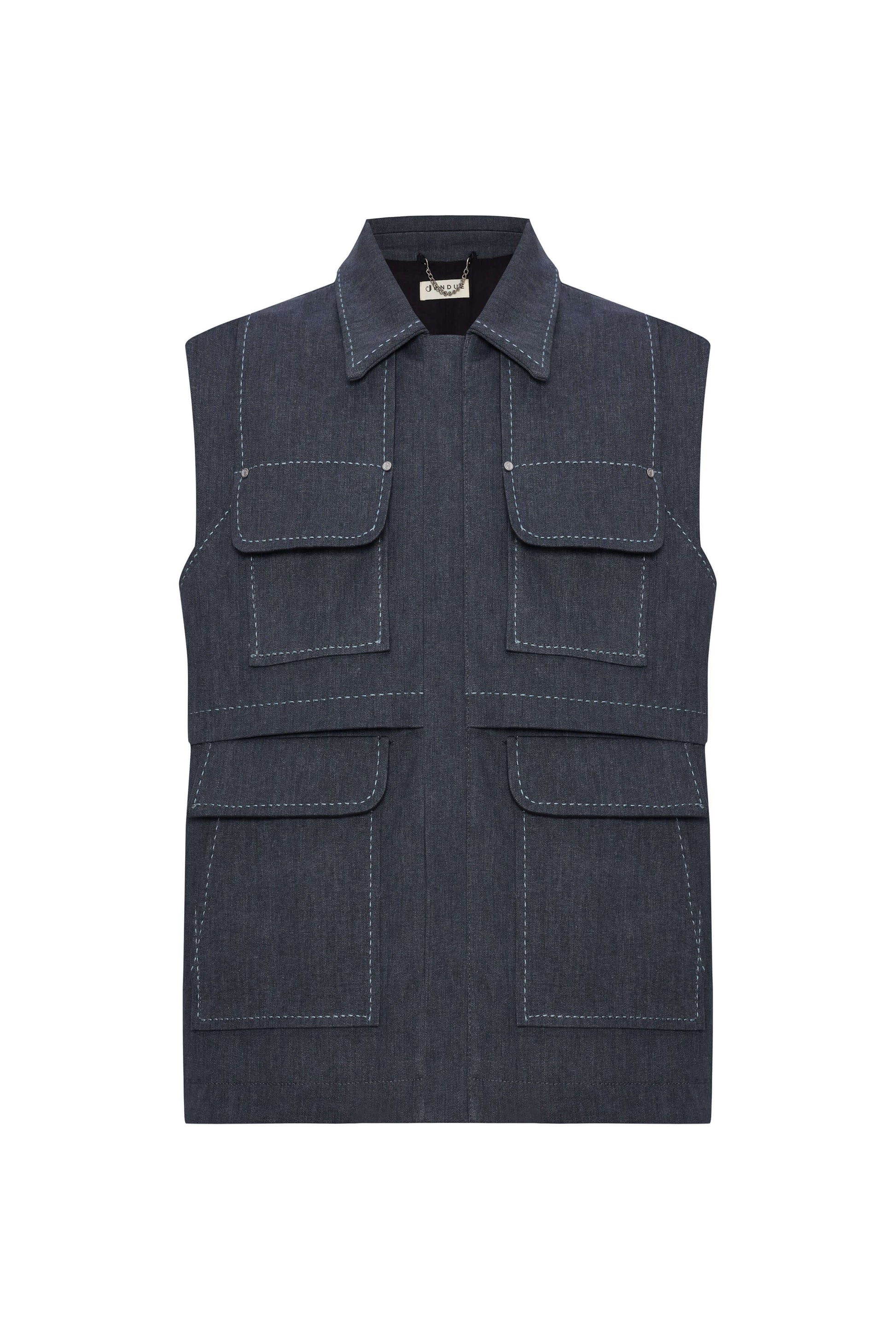JENDUE Edgar Denim Vest - Men's Sleeveless Utility Jacket-1