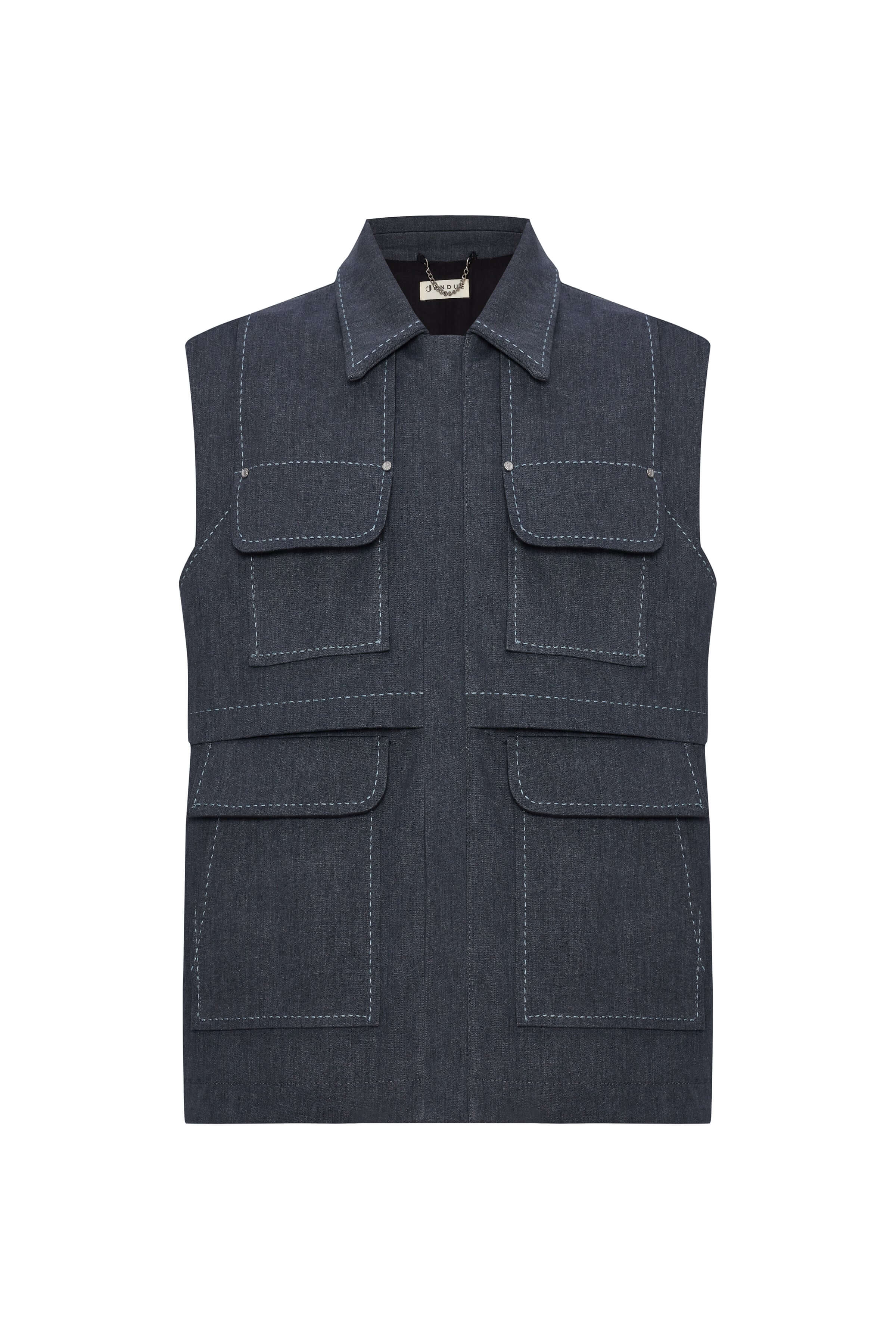 JENDUE Edgar Denim Vest - Men's Sleeveless Utility Jacket-1