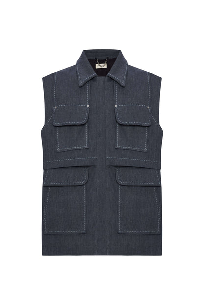 JENDUE Edgar Denim Vest - Men's Sleeveless Utility Jacket-1
