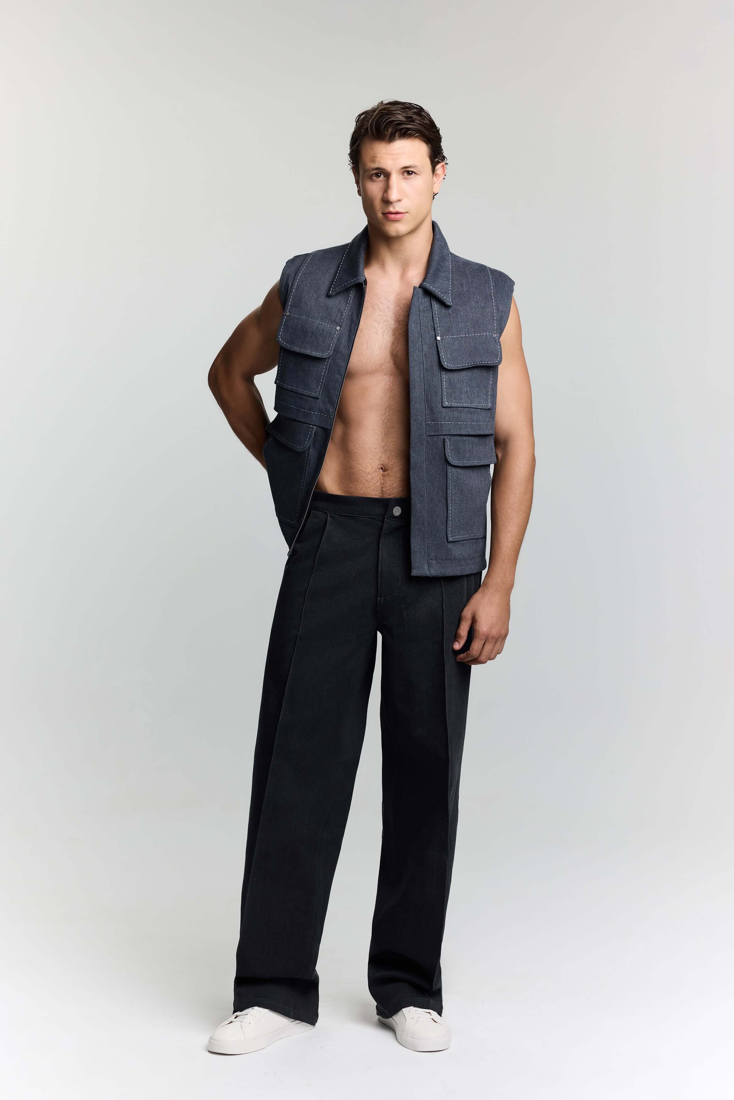 JENDUE Edgar Denim Vest - Men's Sleeveless Utility Jacket-0