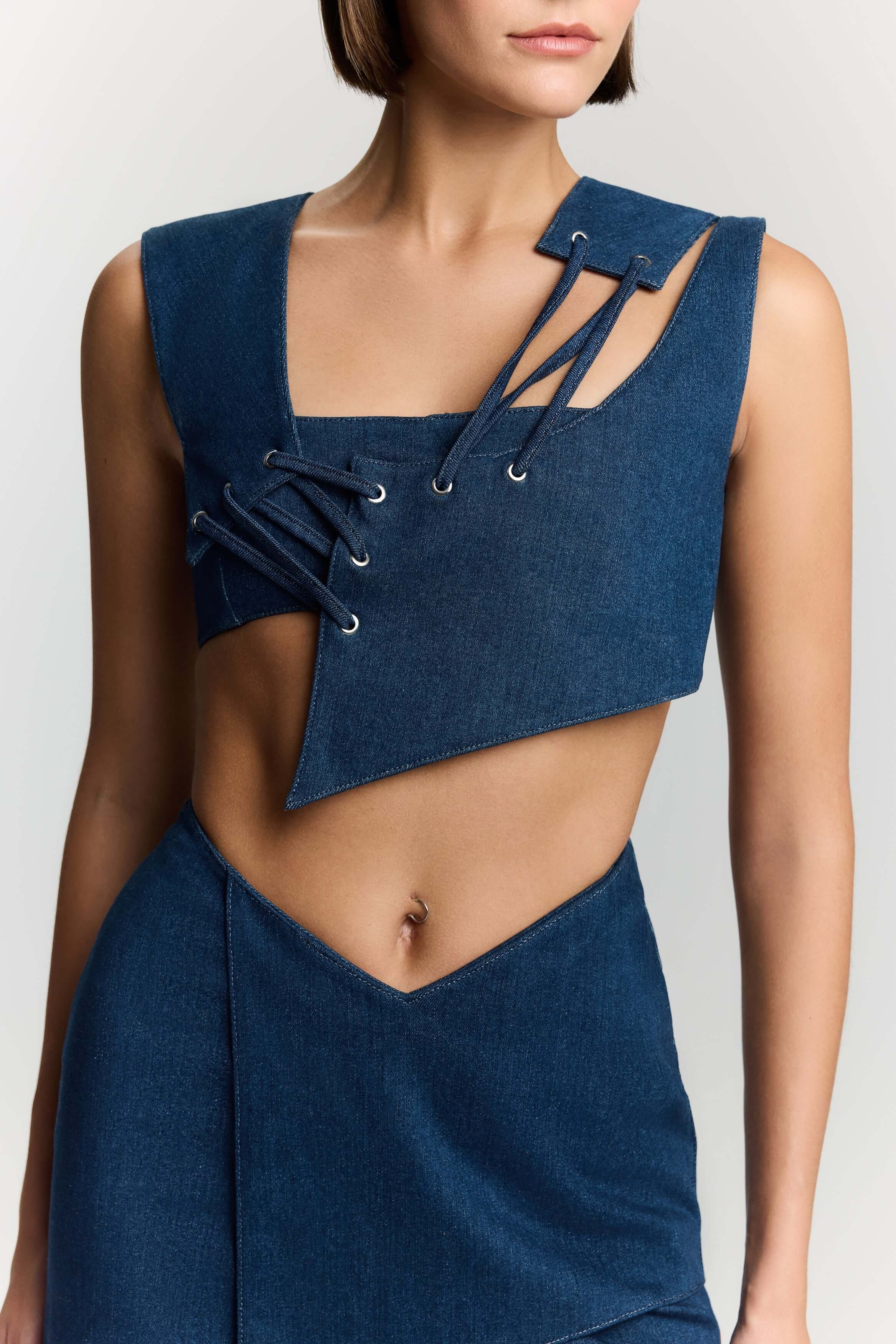 JENDUE Endless Line Denim Mini Skirt - Chic & Modern-3