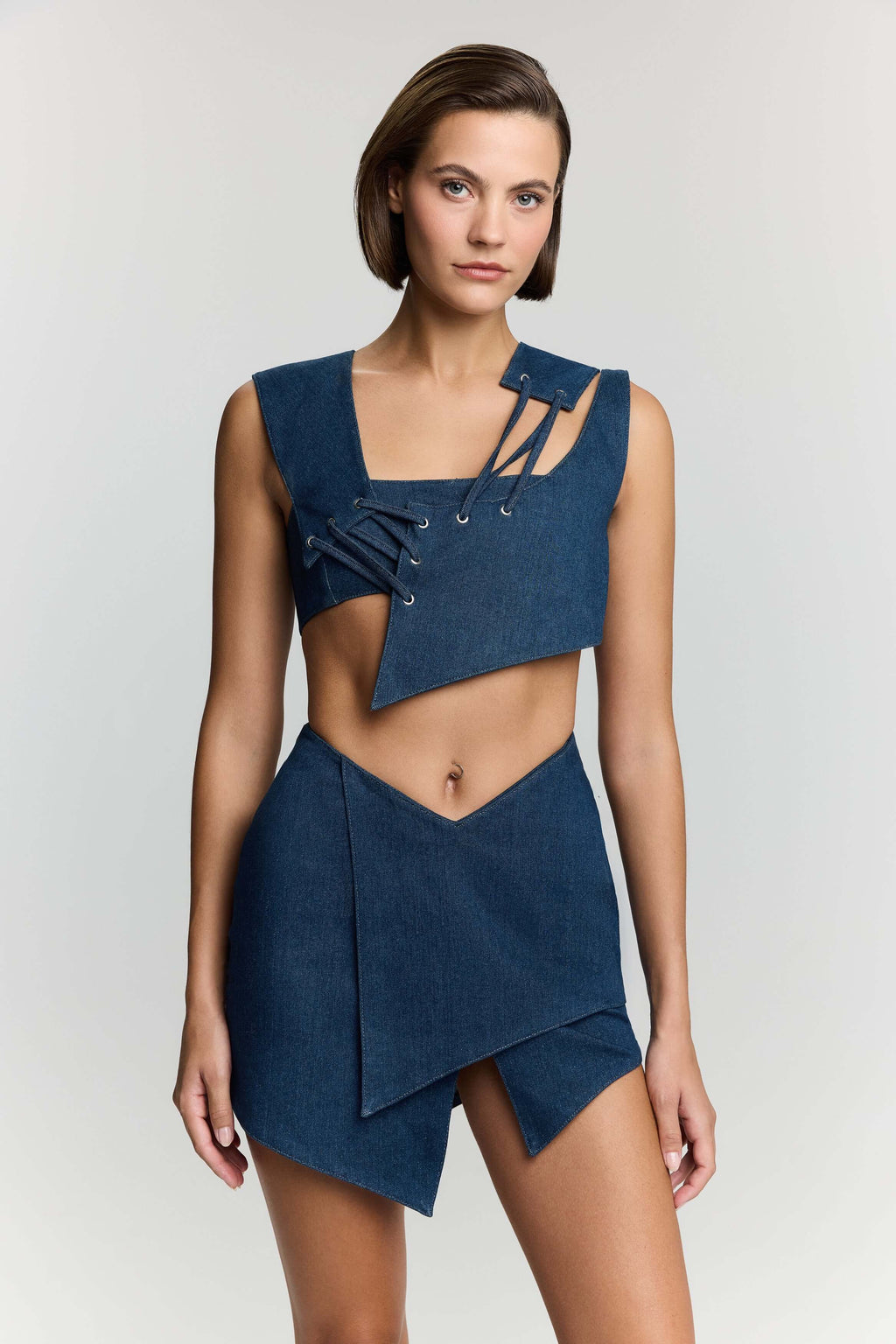 JENDUE Endless Line Denim Mini Skirt - Chic & Modern-0