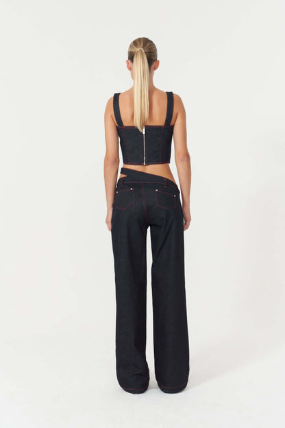 JENDUE Harvey Denim Crop Top | Unique Strappy Design-2