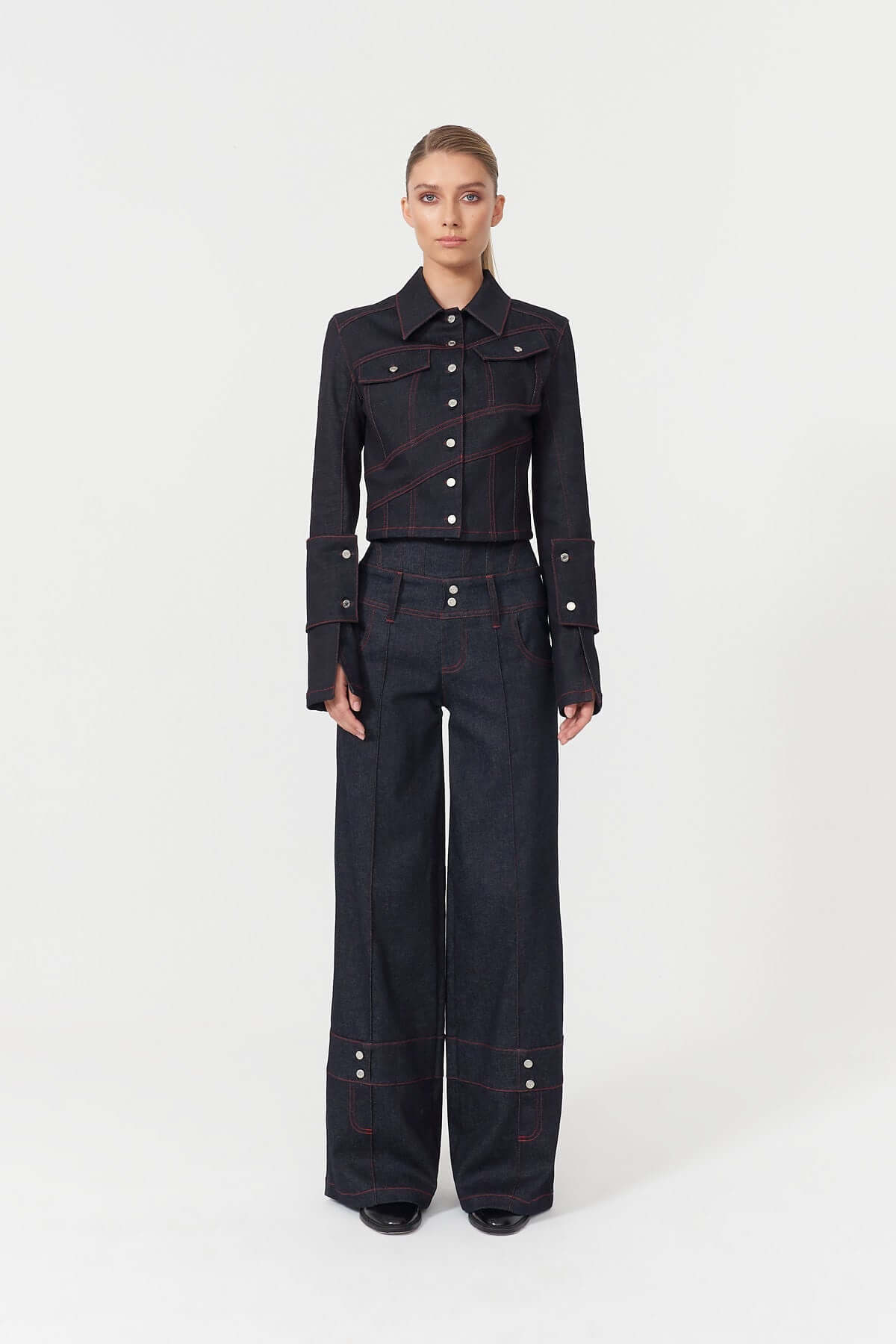 JENDUE Harvey High-Waisted Wide Leg Denim Jeans - Dark Wash-2