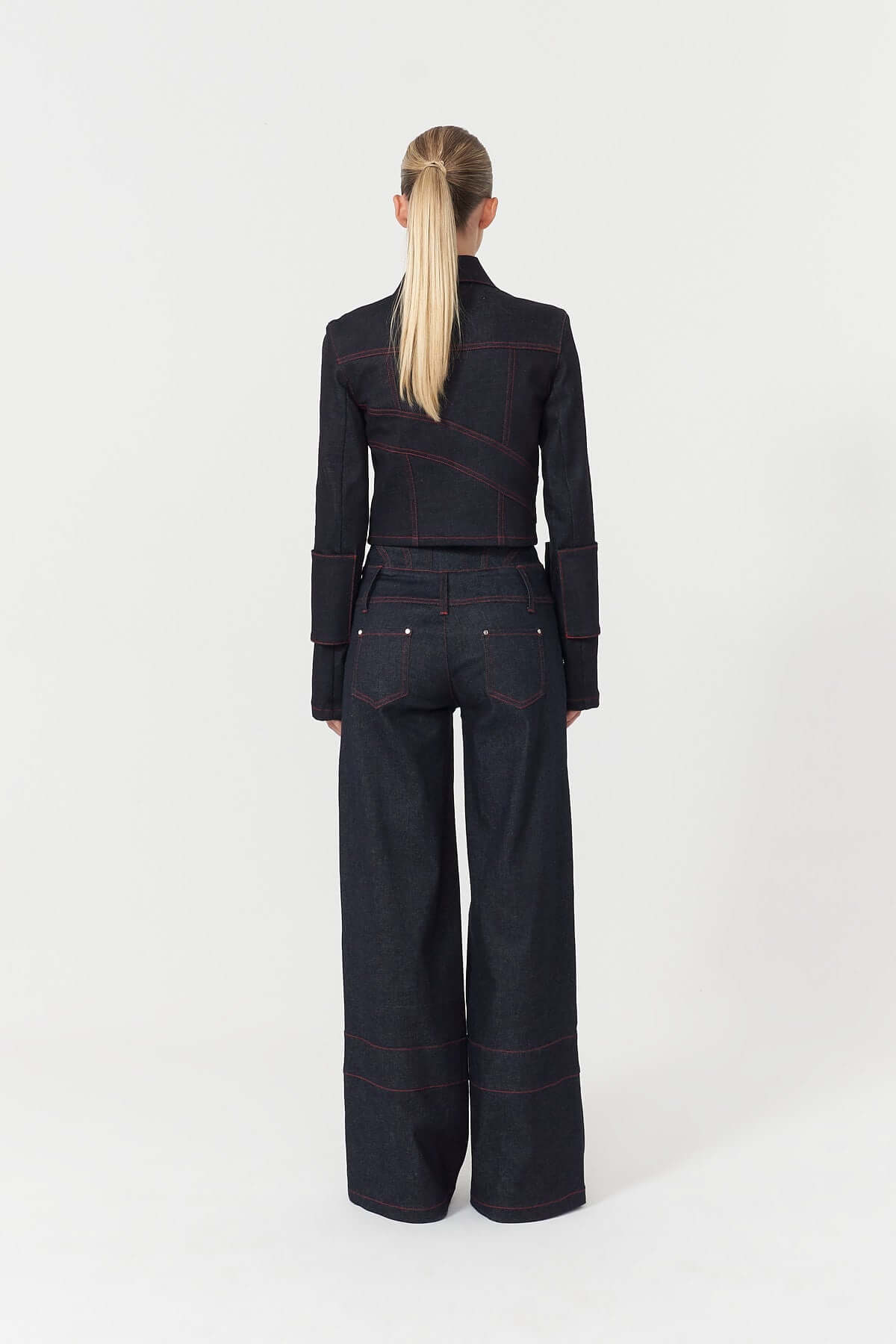 JENDUE Harvey High-Waisted Wide Leg Denim Jeans - Dark Wash-0