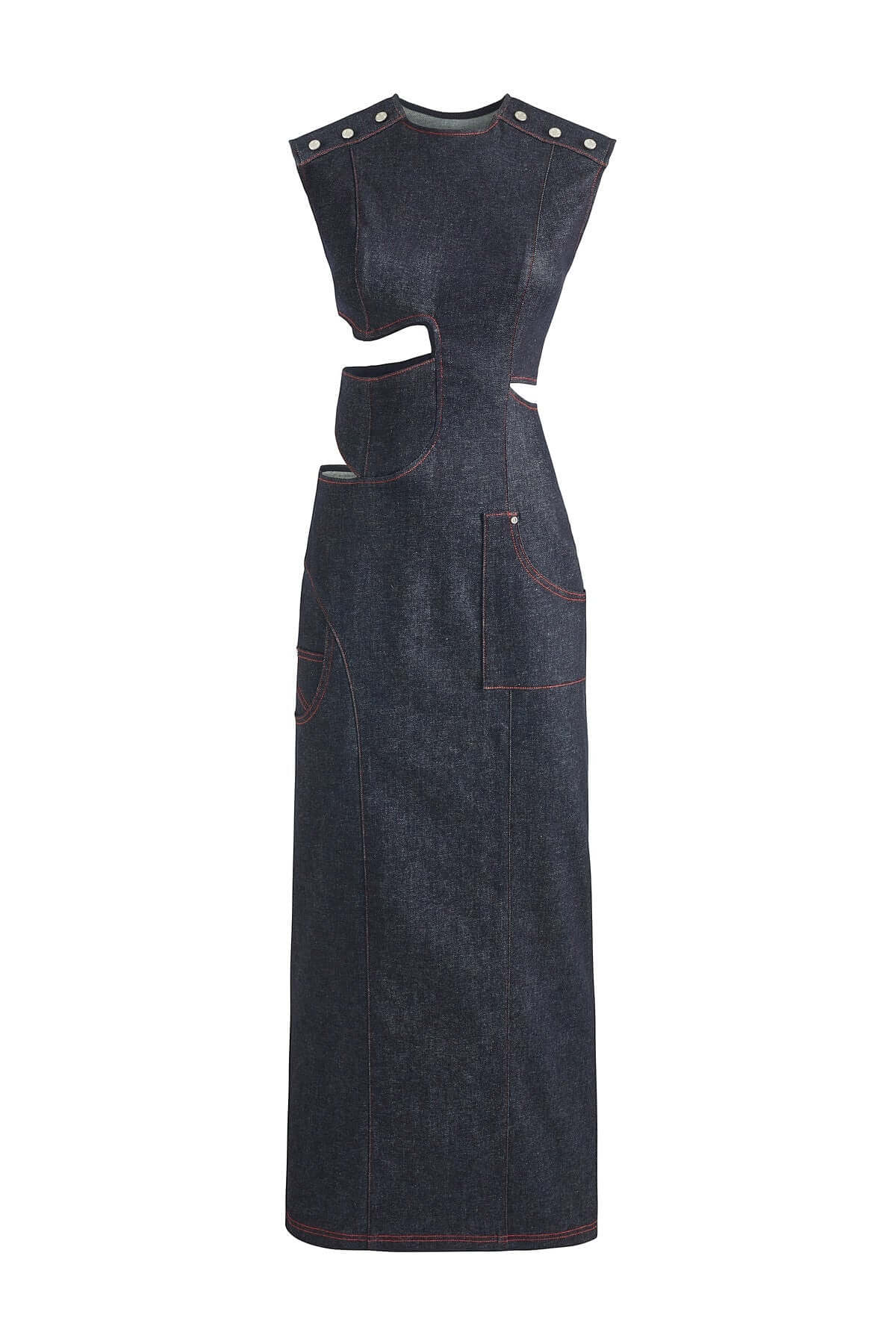 JENDUE Harvey Maxi Denim Dress - Unique Cut-Out Design-1