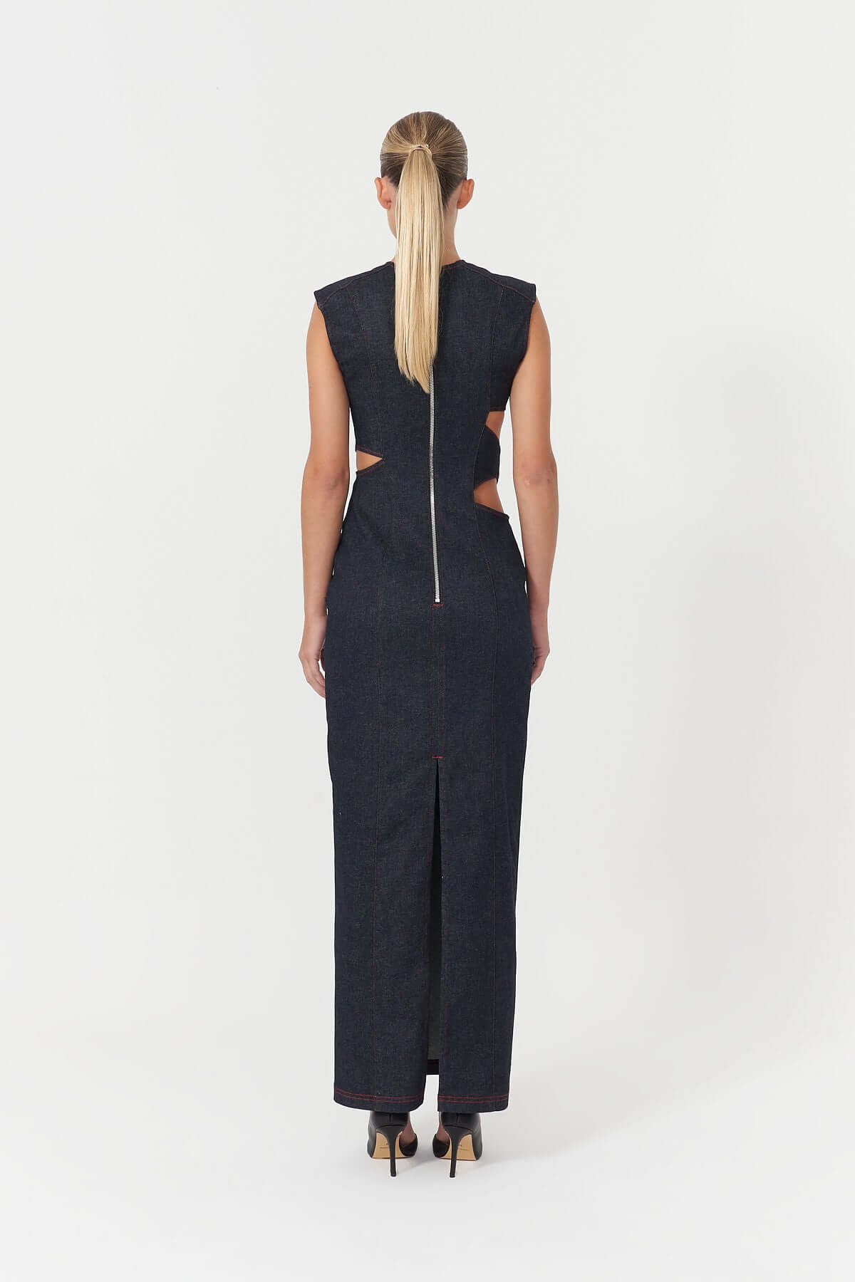 JENDUE Harvey Maxi Denim Dress - Unique Cut-Out Design-4