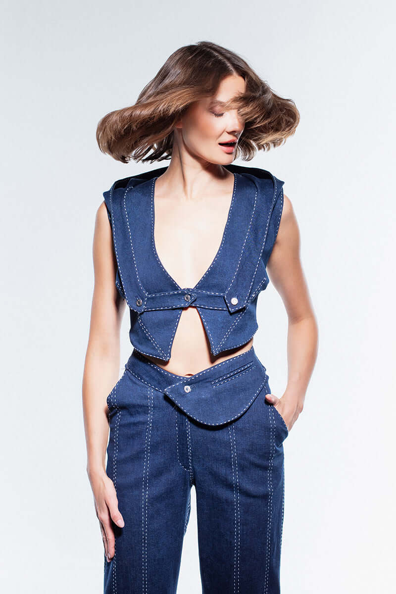 JENDUE Lia Denim Top - Stylish Denim Vest-0