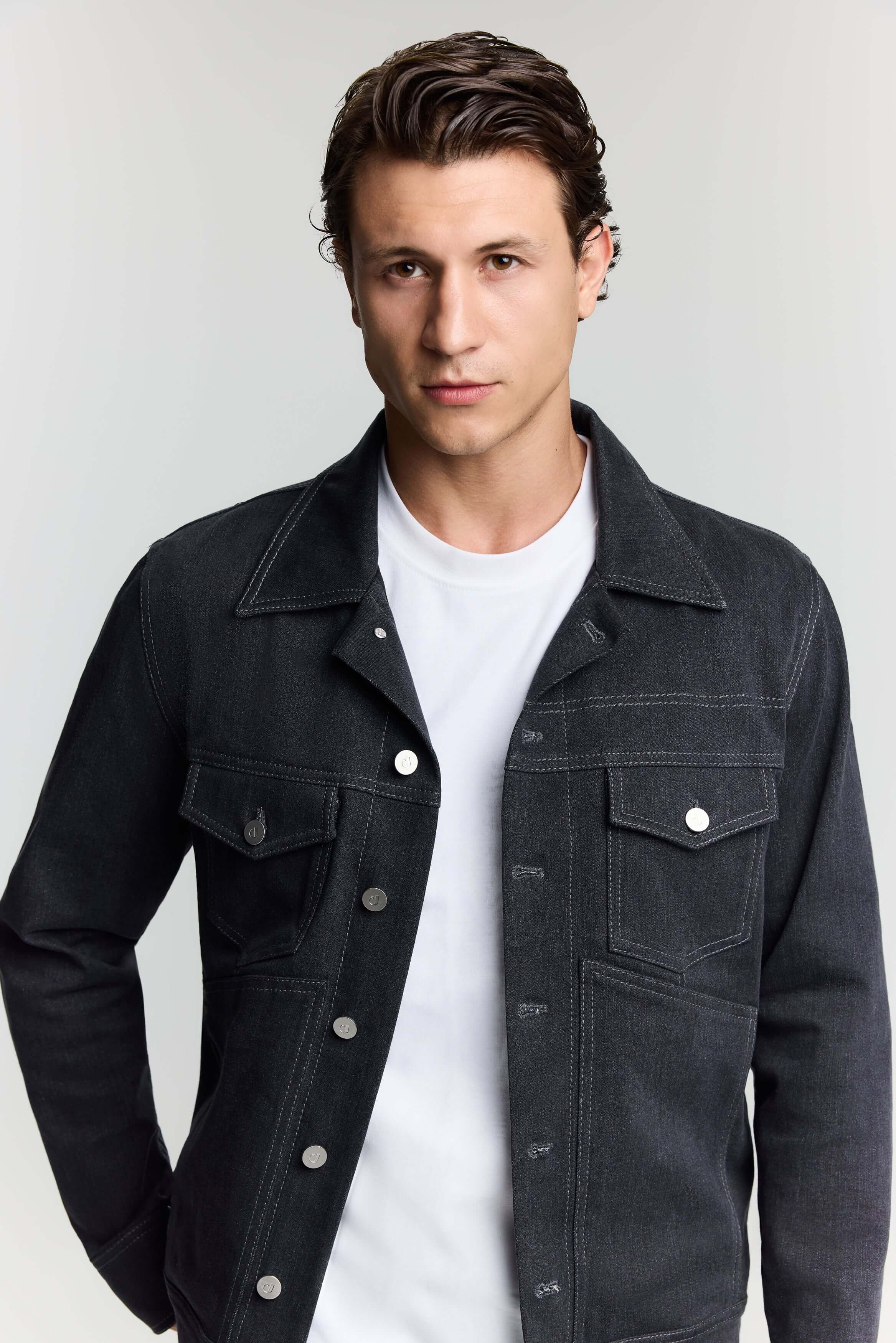 JENDUE Livorno Denim Jacket - Men's Dark Wash Jean Jacket-3
