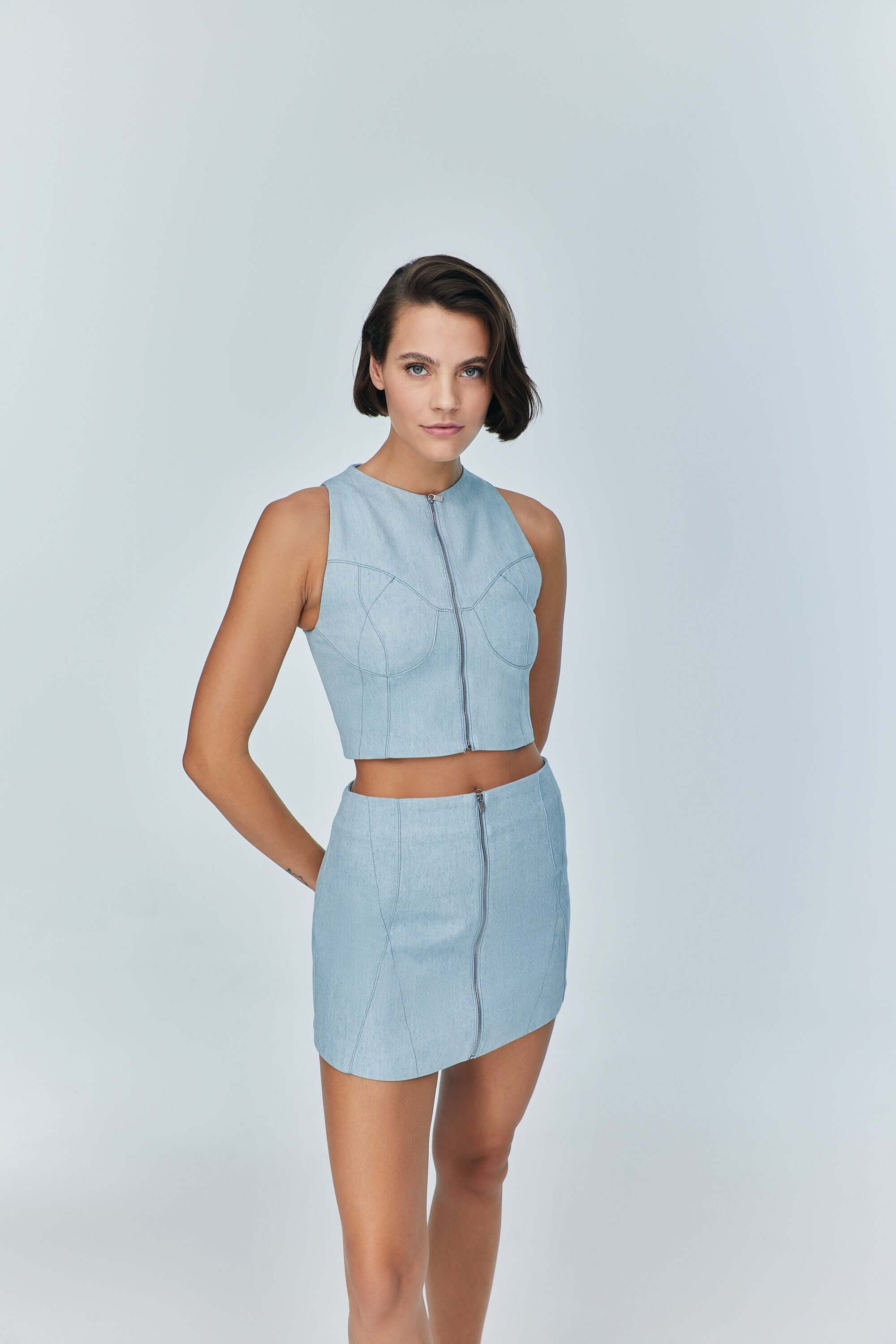 JENDUE Marvel Denim Mini Skirt - Light Wash-0