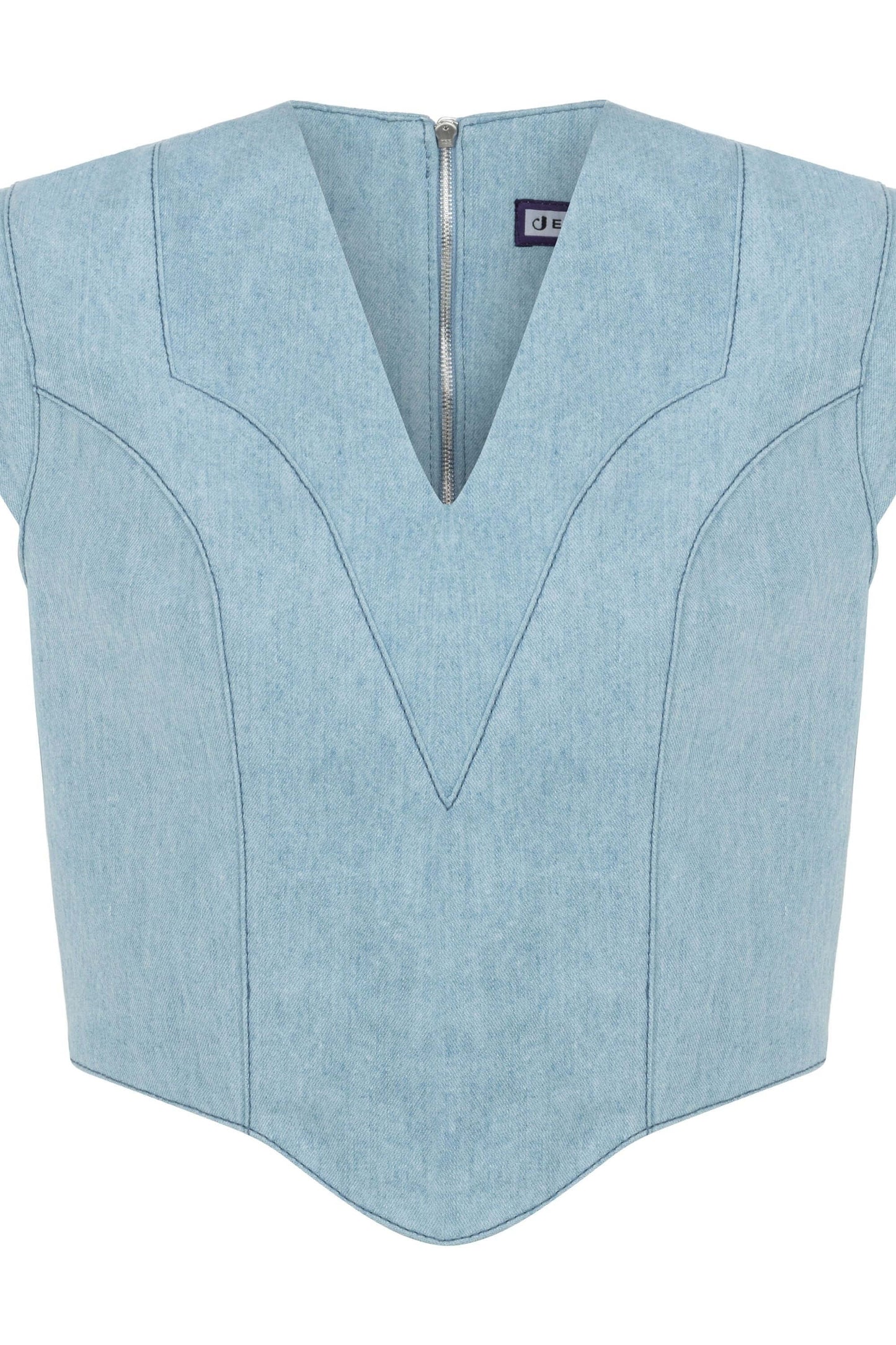 JENDUE Marvel V-Neck Denim Top - Stylish Women's Jean Blouse-1