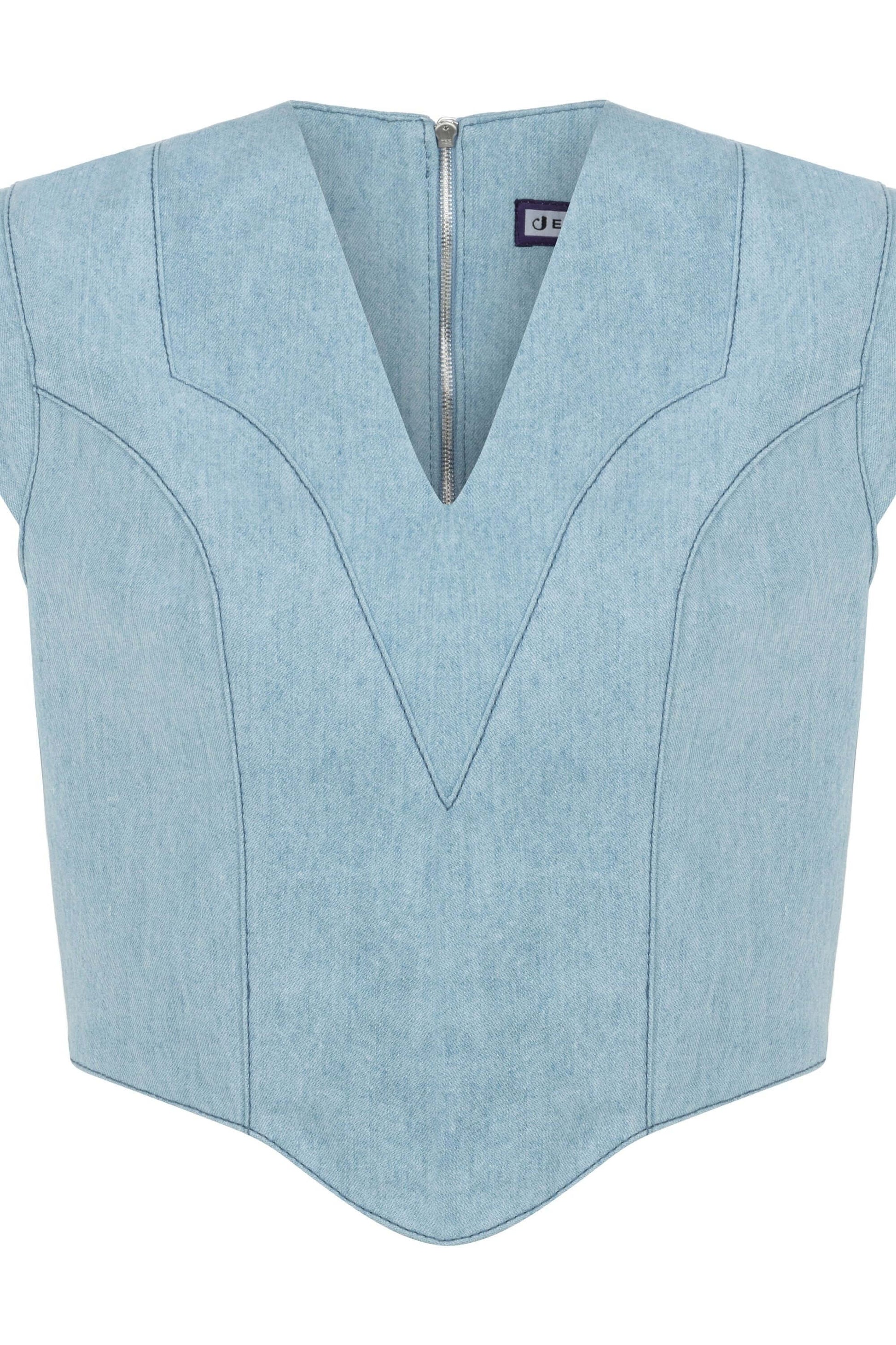 JENDUE Marvel V-Neck Denim Top - Stylish Women's Jean Blouse-1