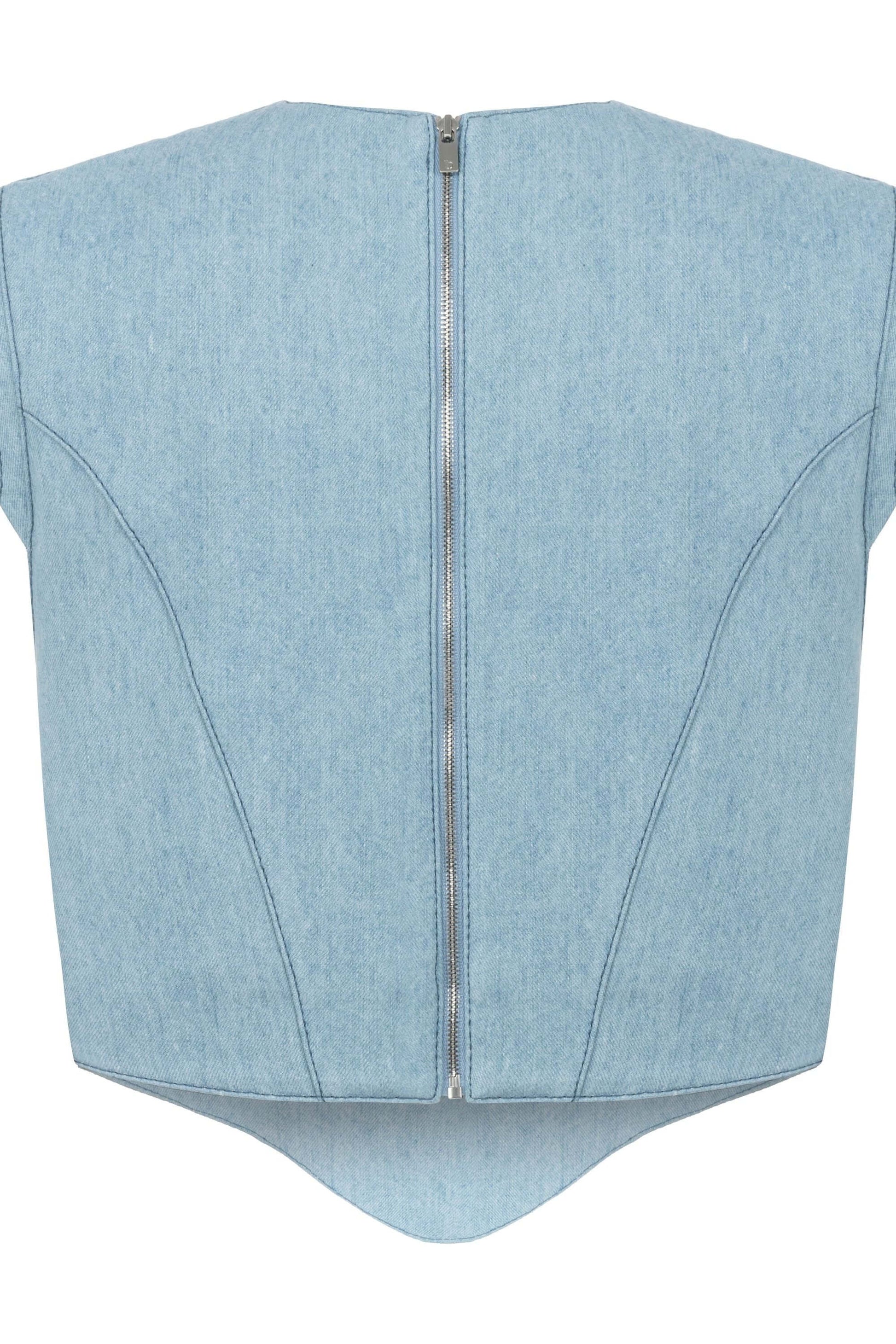 JENDUE Marvel V-Neck Denim Top - Stylish Women's Jean Blouse-2